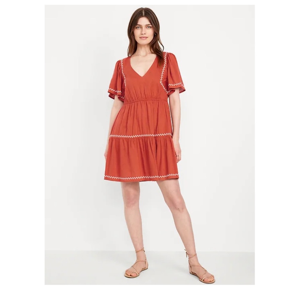 Old Navy women’s XL Waist-Defined Embroidered Mini Dress coverup pull on boho